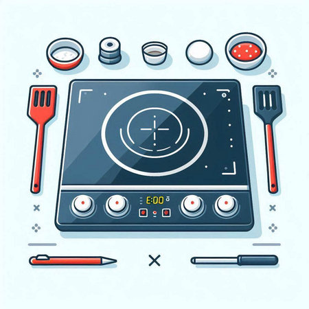 Kitchen and cooking equipment. Vector illustration in flat linear style.のイラスト素材
