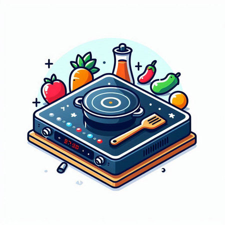 Cooking on a turntable. Vector illustration in isometric style.のイラスト素材