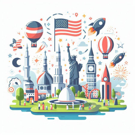 Vector illustration of United states of America. Travel and tourism concept.のイラスト素材