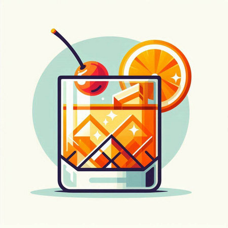 Cocktail with orange, ice and cherry. Vector illustration.のイラスト素材