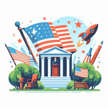 Flat design vector illustration concept of United States Presidential Election. Icons of USA symbols.のイラスト素材