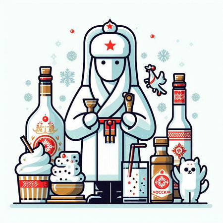Russian New Year holiday. Cartoon vector illustration. Traditional symbols of Russia.のイラスト素材