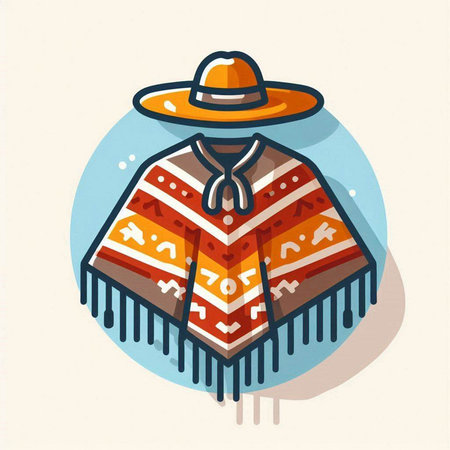 Vector illustration of a man wearing a hat and poncho.のイラスト素材