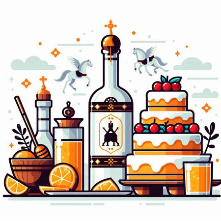 Vector illustration of a set of elements for the Jewish holiday of Sukkotのイラスト素材