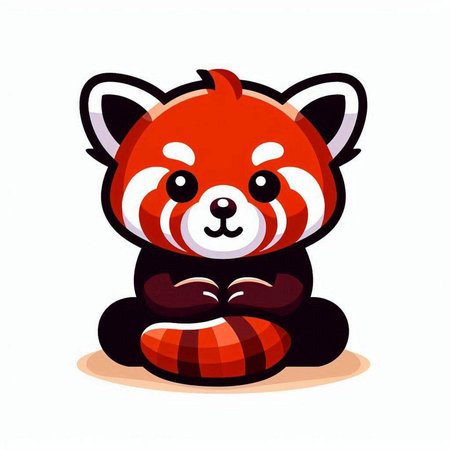 Cute red panda sitting on white background. Vector illustration.のイラスト素材