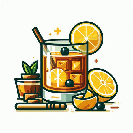 Cocktail with orange, lemon and honey. Vector illustration.のイラスト素材