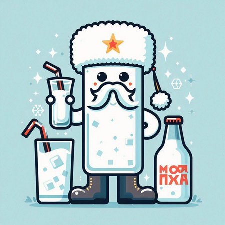 Santa Claus with a glass of milk and ice cubes. Vector illustration.のイラスト素材