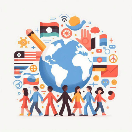 People around the world. Global communication concept. Flat vector illustration.のイラスト素材