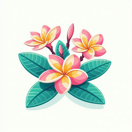 frangipani flowers on a white background. Vector illustration.のイラスト素材