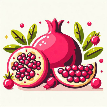 Pomegranate fruit with leaves and berries. Vector illustration.のイラスト素材
