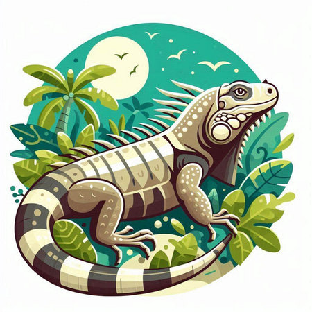 Illustration of iguana on the background of the full moon.のイラスト素材
