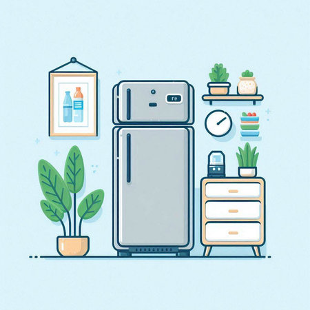 Illustration of fridge in flat style. Vector illustration of fridge.のイラスト素材