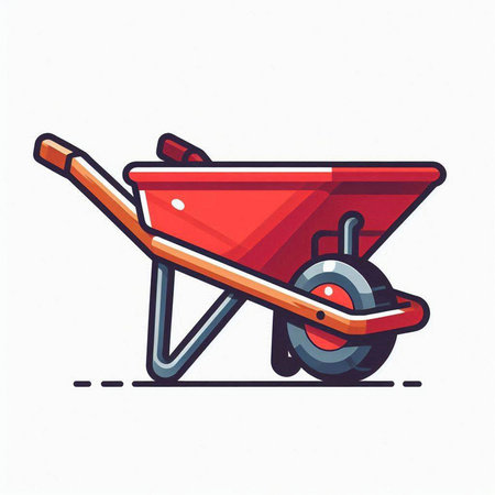 Wheelbarrow, isolated on white background. Vector illustration in cartoon style.のイラスト素材