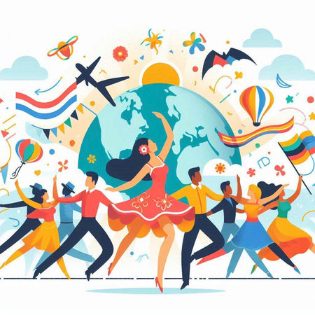 Dancing people. International Day of the Living. Vector illustration.のイラスト素材