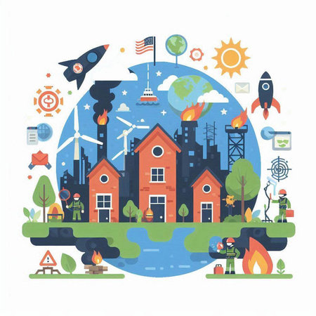 Alternative energy concept with flat icons of natural resources. Vector illustration.のイラスト素材