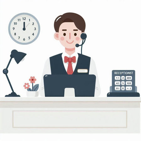 Illustration of a receptionist in a call center with a headsetのイラスト素材