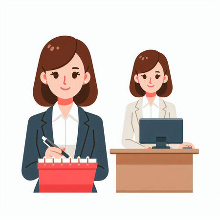 Businesswoman and businesswoman working in the office. Vector illustration.のイラスト素材