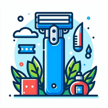 Vector illustration of shaving machine. Flat line art design concept for web, site, advertising, banner, poster, board and print.のイラスト素材