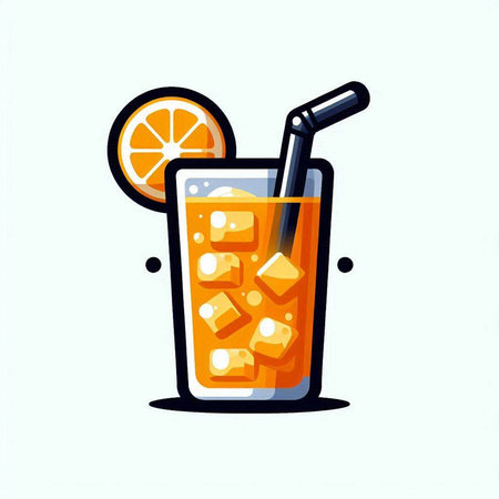 Cocktail with ice, orange and straw, vector illustration.のイラスト素材