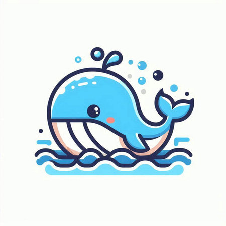 Cute cartoon blue whale swimming in the sea. Vector illustration.のイラスト素材
