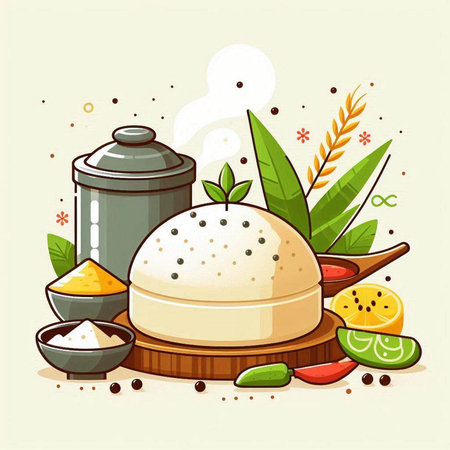 Illustration of japanese food on wooden board. Vector illustration.のイラスト素材