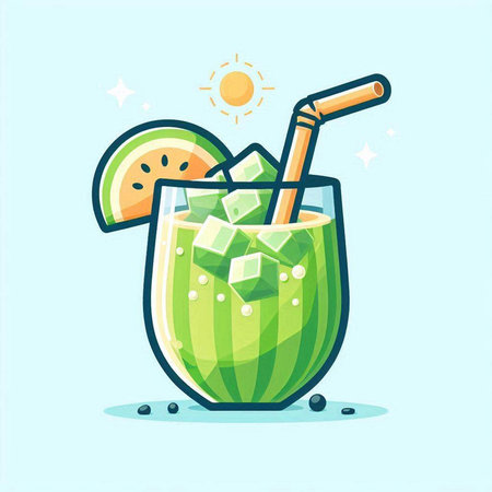 Cocktail with ice and watermelon. Hand drawn vector illustration.のイラスト素材