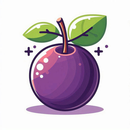 Vector illustration of a plum with leaves. Isolated on white background.のイラスト素材