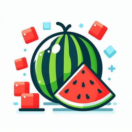 Watermelon and cubes on white background. Vector illustration in flat style.のイラスト素材