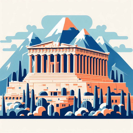 The Parthenon in Athens, Greece. Vector illustration in retro style.のイラスト素材