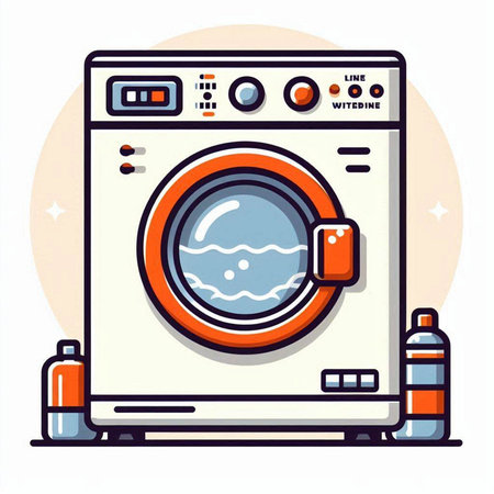 Washing machine with detergents. Vector illustration in flat styleのイラスト素材