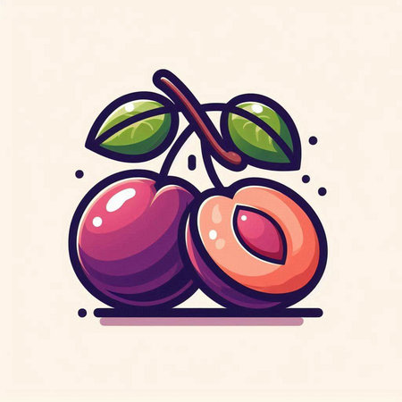 Illustration of a ripe plum on a branch. Vector illustration.のイラスト素材