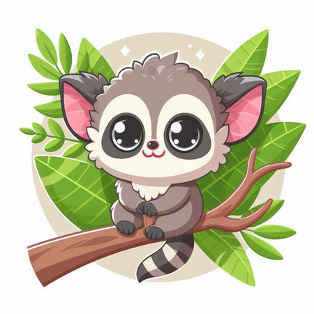 Cute raccoon on the tree branch. Vector cartoon illustration.のイラスト素材