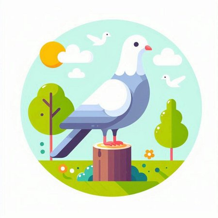 Pigeon in the park. Vector illustration in flat style.のイラスト素材