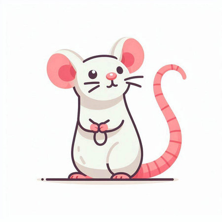 Cute white mouse on a white background. Cartoon vector illustration.のイラスト素材