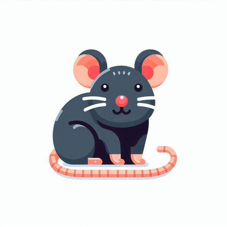 Cute cartoon mouse on sled. Vector illustration in flat style.のイラスト素材