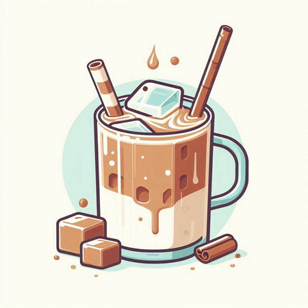 Iced coffee with chocolate and marshmallows. Vector illustration.のイラスト素材