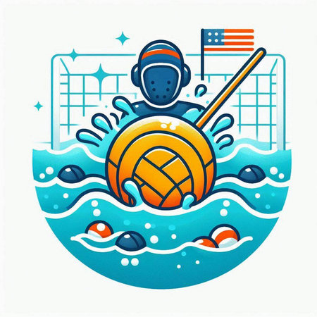 Volleyball player with helmet and ball in water, vector illustrationのイラスト素材