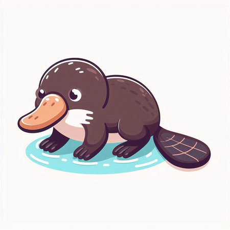 Vector illustration of cute little platypus isolated on white background.のイラスト素材