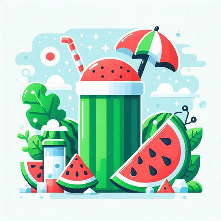 Summer drink with watermelon and umbrella. Vector illustration in flat styleのイラスト素材