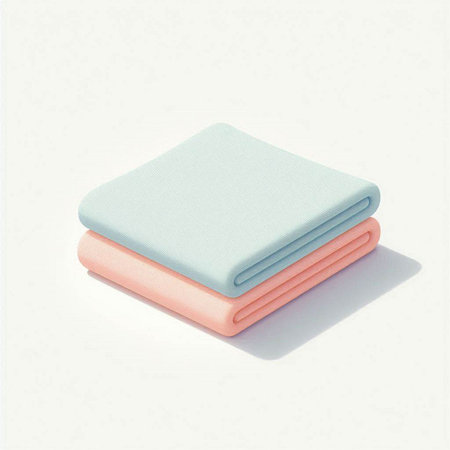Folded colorful towels on white background, 3d render illustration.のイラスト素材