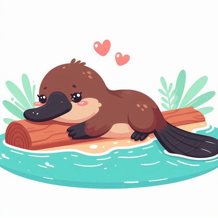 Cute platypus sitting on a log. Vector illustration.のイラスト素材