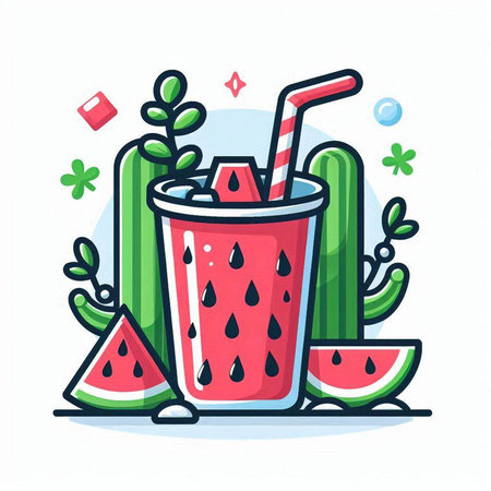 Watermelon smoothie in a glass with a straw. Vector illustration.のイラスト素材