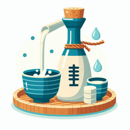 Vector illustration of a jug of milk and two cups on a white background.のイラスト素材