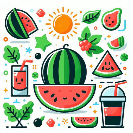 Watermelon and smoothie in a flat style. Vector illustration.のイラスト素材