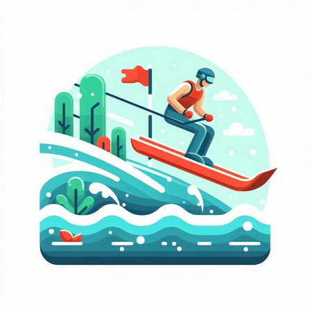 Water skiing and snowboarding. Flat vector illustration on white background.のイラスト素材
