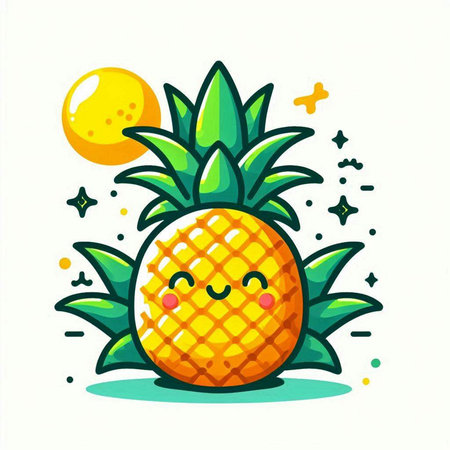 Cute cartoon pineapple. Vector illustration isolated on a white background.のイラスト素材