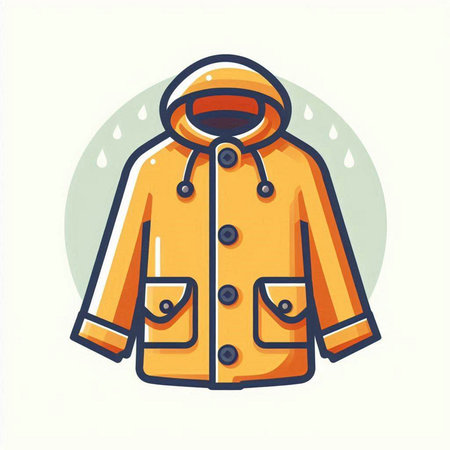Yellow raincoat. Winter clothes. Vector illustration in flat style.のイラスト素材