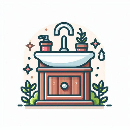 Faucet and washbasin icon. Vector illustration in thin line styleのイラスト素材