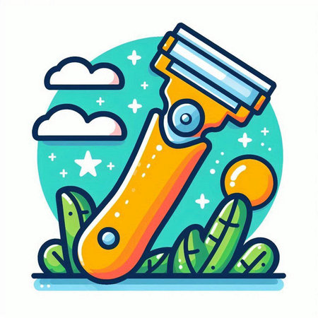 Vector illustration of electric razor blade on green grass in flat style.のイラスト素材