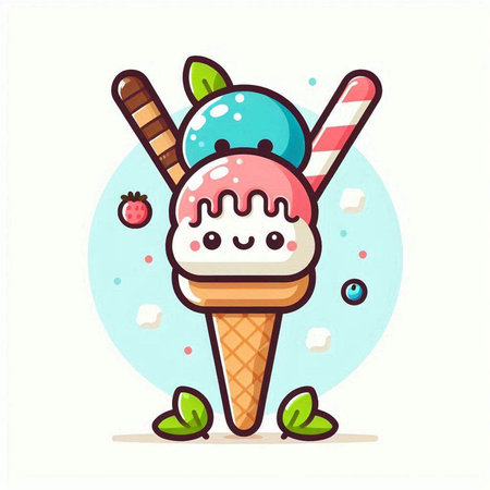 Ice cream cartoon character. Vector illustration. Cute cartoon ice cream.のイラスト素材